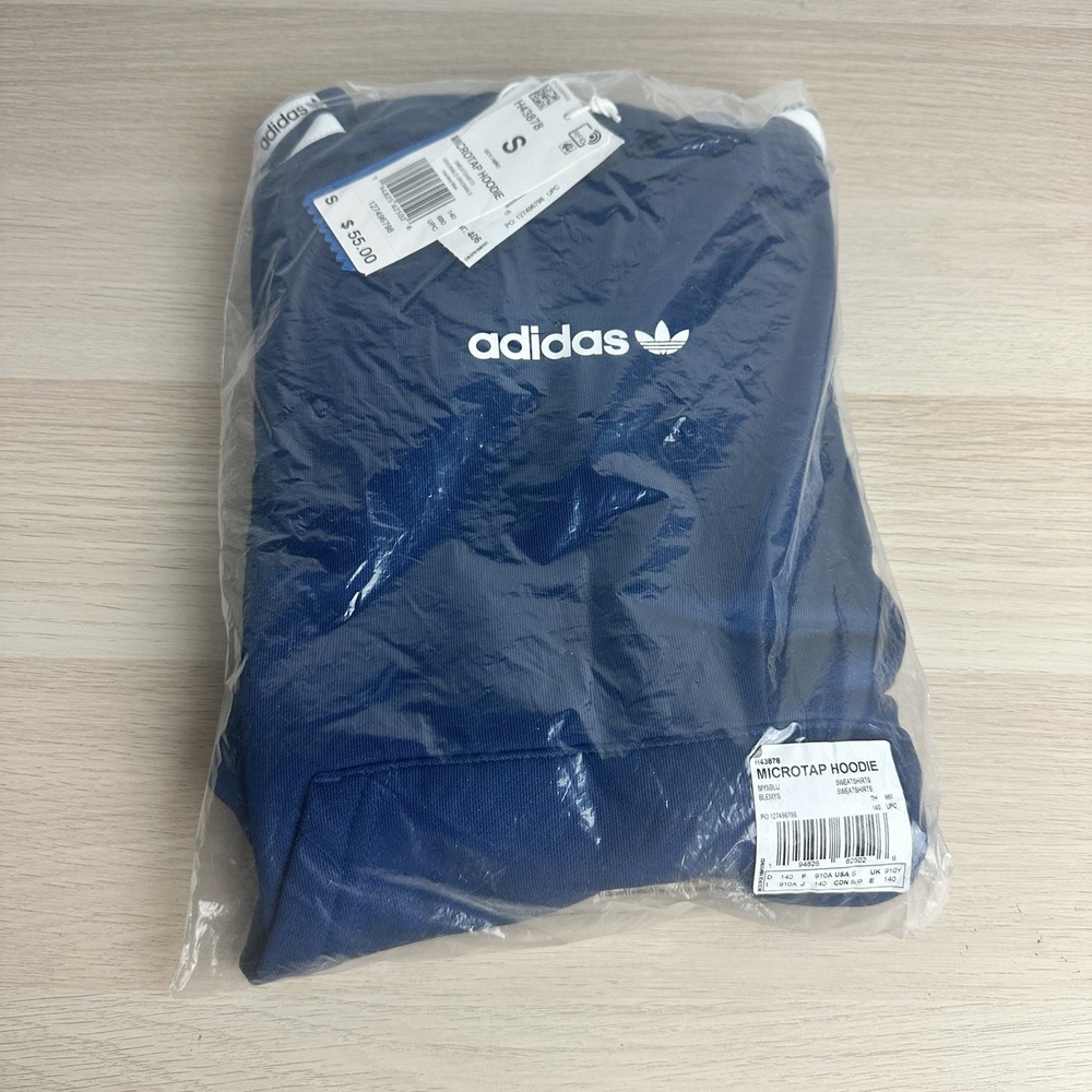 Adidas Microtap Hoodie Mystery Blue Boys Sz S NWT - Picture 2 of 4